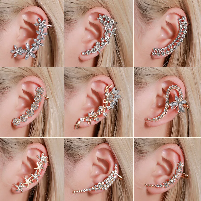 

XIPPOSS Jewelry Earrings Temperament Full Of Diamonds Butterfly Flower Single Crystal Ear Clip Trendy Catwalk Nightclub Earrings