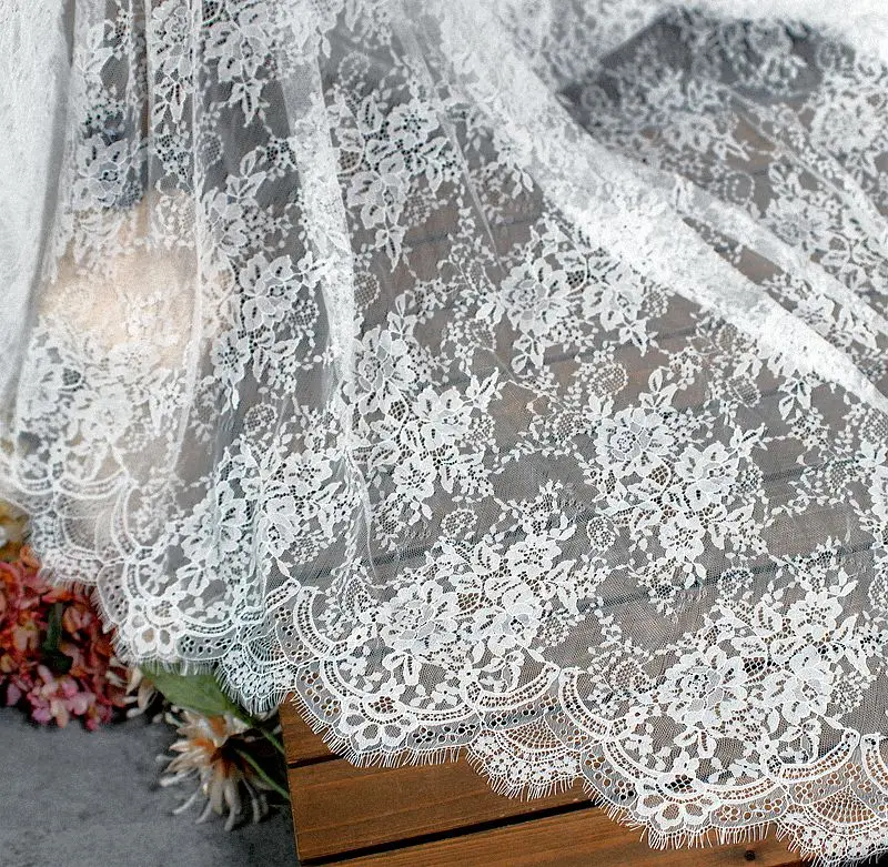 3Meter/Lot Nylon Eyelash Lace Fabric 150CM Wide Wedding Dress DIY Clothing Curtain Veil Home Decoration Accessories - купить по