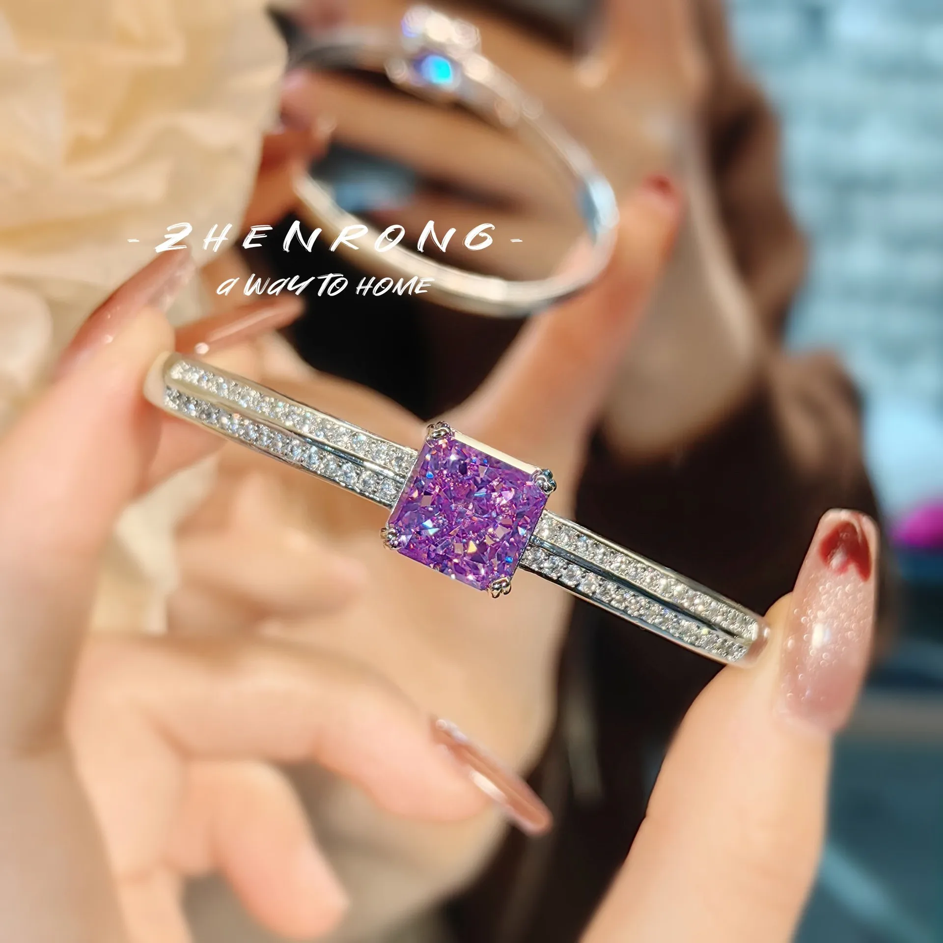 Модный Роскошный квадратный фиолетовый бриллиантовый браслет с ледяным цветком