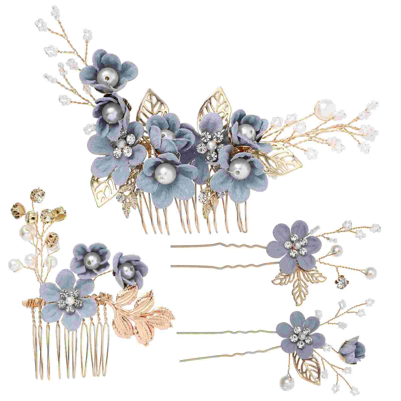 

Rhinestone Accessories Women Wedding Hair Pin Veil Comb Set Supplies Bridesmaid