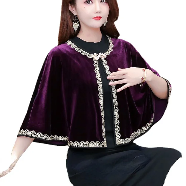 Плащ-накидка Женский бархатный черный | Женская одежда