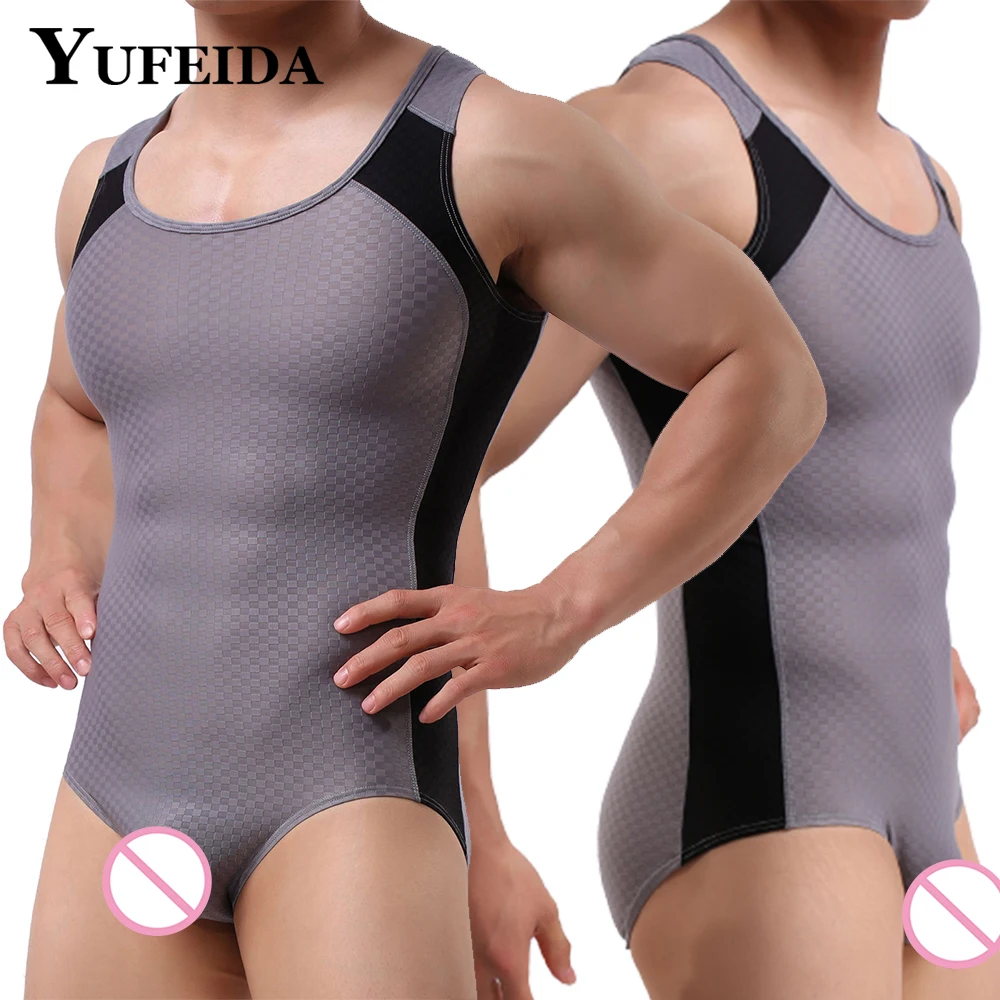 YUFEIDA Sexy Mens Tank Top Undershirts Leotard Bodysuit Slimming Body Shaper Shapewear Wrestling Singlet U Convex Pouch Jumpsuit
