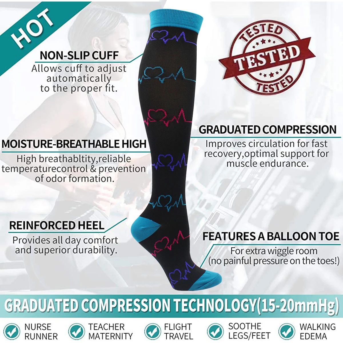 Wholesale Men and Women Compression Socks Prevent Varicose Veins Nursing Socks Outdoor Running Cycling Basketball Sports Socks