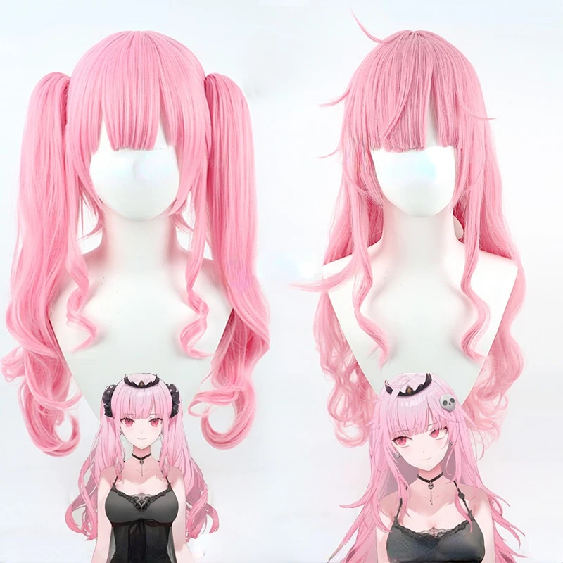 

Cosplay Wig Mori Calliope Vtuber Hololive Ponytails Girls 90cm Long Pink Curly Ponytail Hair Heat Resistant Wigs + Wig Cap