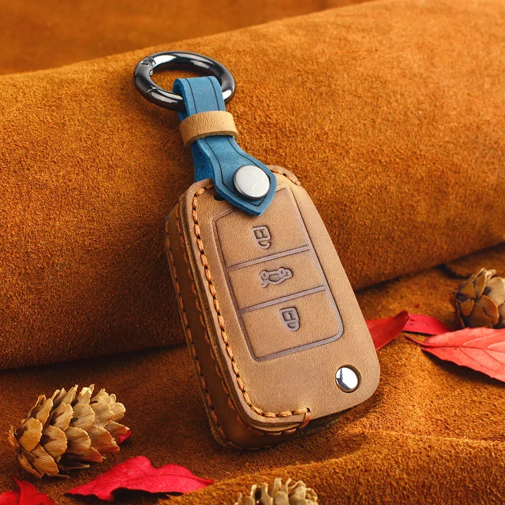 

Кожаный чехол для ключей KEYYOU Portect для Volkswagen VW Golf 7 GTI R MK7 Tiguan для Skoda Octavia A7 Karoq Seat Leon Ibiza