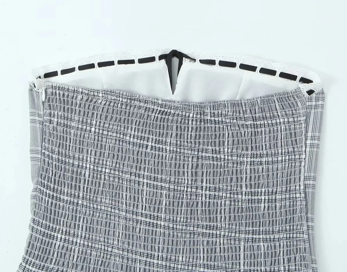 Женский корсет без бретелек с открытыми плечами шнуровка лента клетчатое