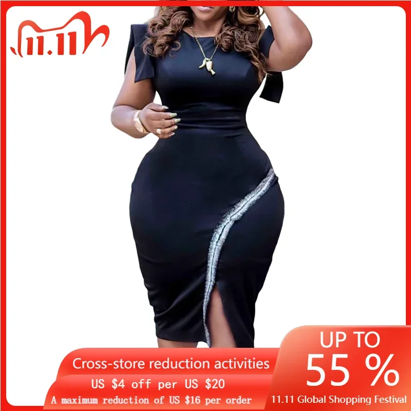 

African Birthday Dress Women 2023 Bodycon Party Short Sleeves Christmas Elegant Event Africa Evening Coming Midi Dresses