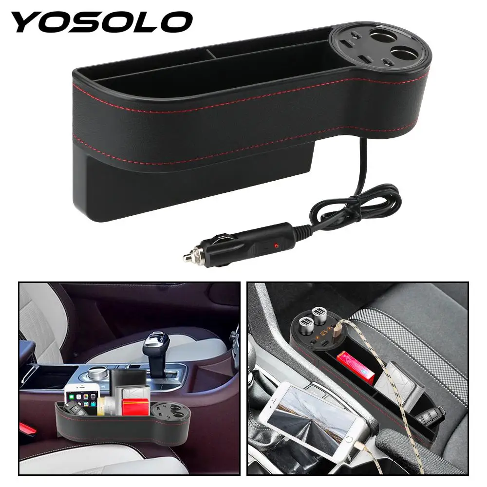 

YOSOLO USB Charger Cigarette Lighter Car Seat Side Slit Pocket Seat Crevice Gaps Storage Box Car Organizer Car Accessories