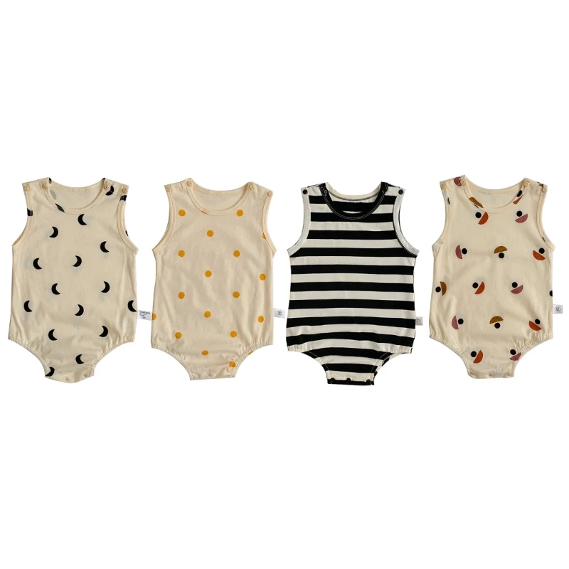 

Baby Summer Sleeveless Romper Cute Print Cotton Jumpsuit Toddler Breathable Sweatshirt Boys Girl Unisex Bodysuit Clothes H37A