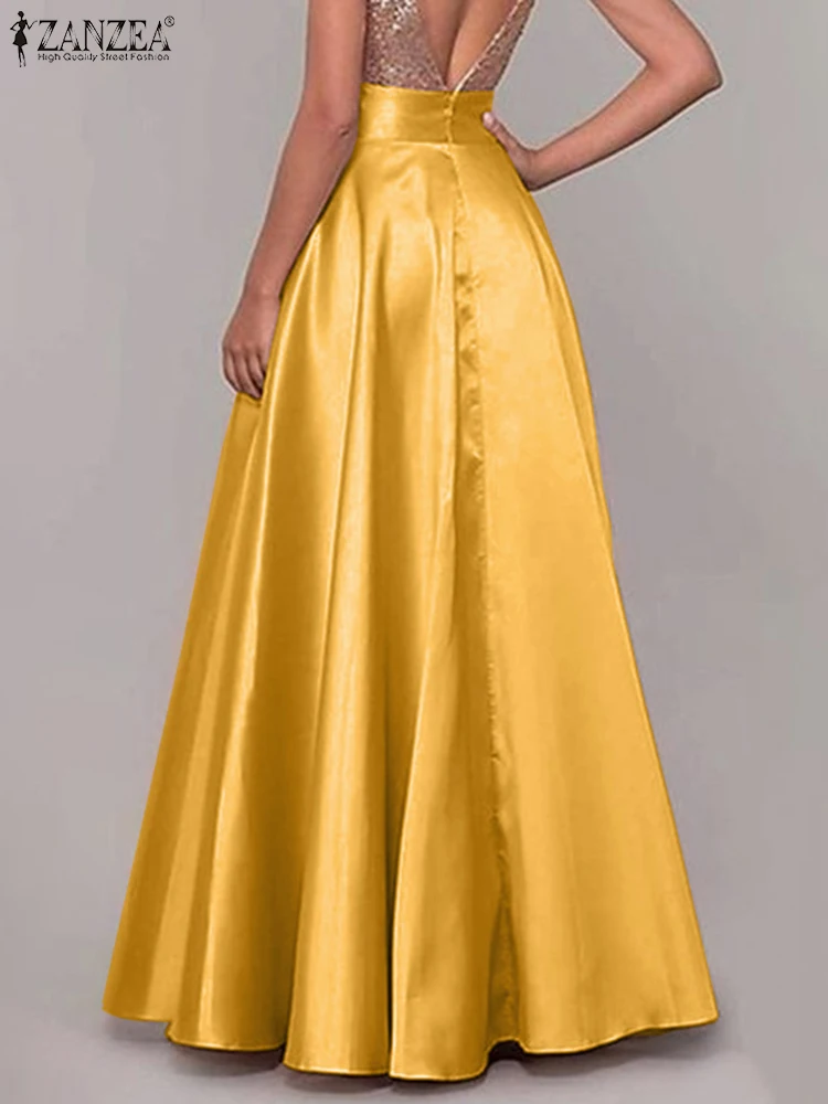 Модная атласная длинная юбка ZANZEA