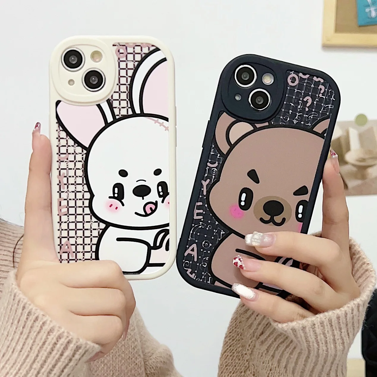 

Cartoon Rabbit Phone Case for iphone 14 13 12 11 Pro Max X XR XS XSMAX 7 8 Plus All-inclusive Anti-knock Shockproof Cover