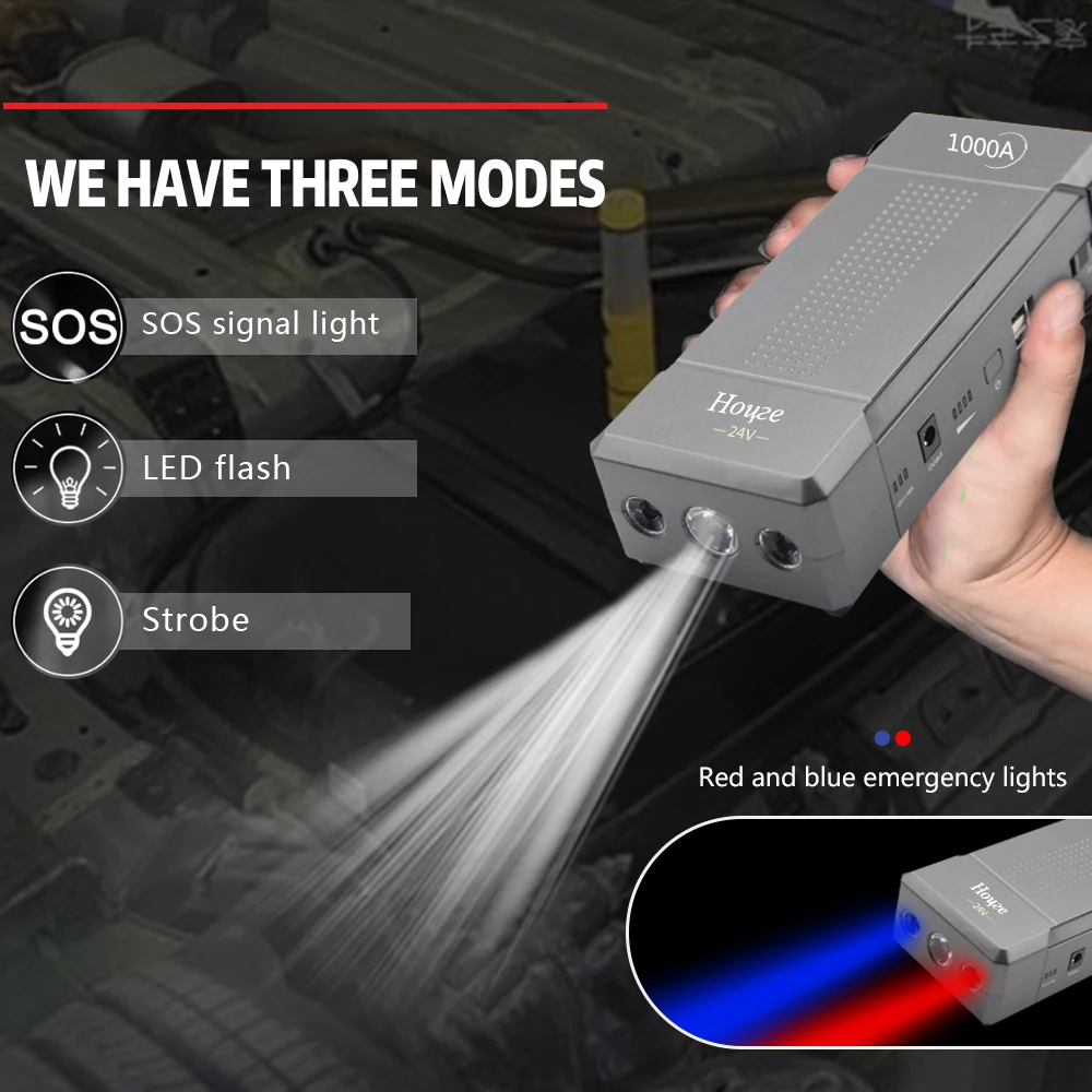 

Multifunctional 24V 24000mAh Portable Car Jump Starter Power Battery Charger Emergency Booster For Heavy Duty Truck/RV/Excavator