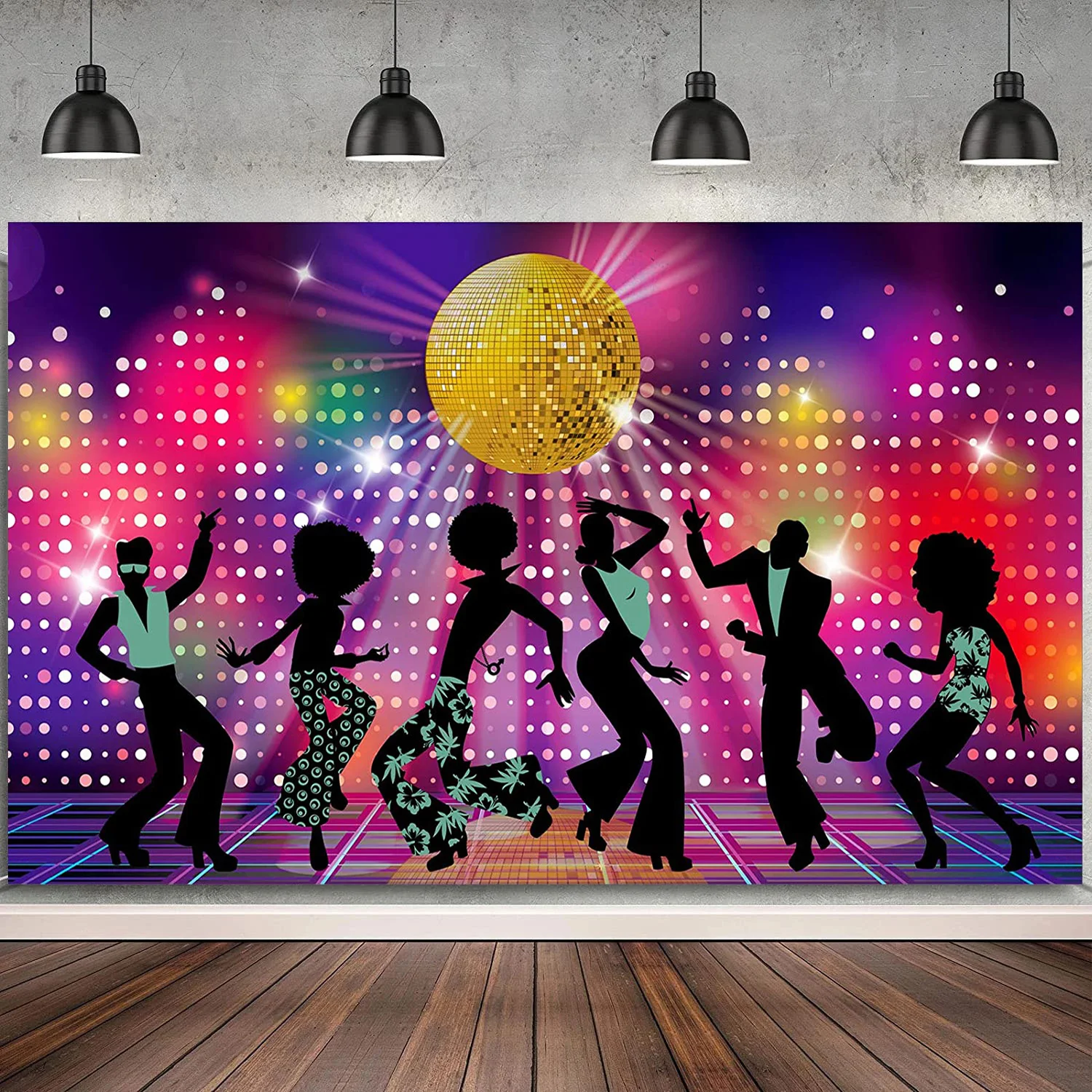 

Disco Party Decoration Backdrop Dancing Music Background Glitter Stage Lights Neon Night 60s 70s 80s 90s Birthday Banner 10x8ft