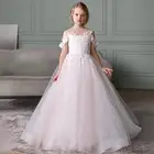 Кружевное Тюлевое платье с цветочным принтом для девочек, детское платье для первого причастия, бальное платье принцессы, платья для свадебной вечеринки 2022