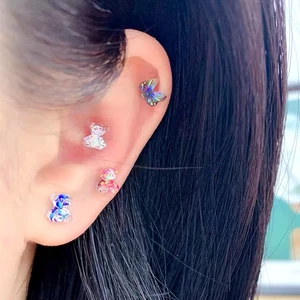 3D Butterfly Bear Studs Earring Lobe Daith Conch Cartilage Helix Piercing Jewelry Korean Stainless Steel Earrings 16g 20g Pierc