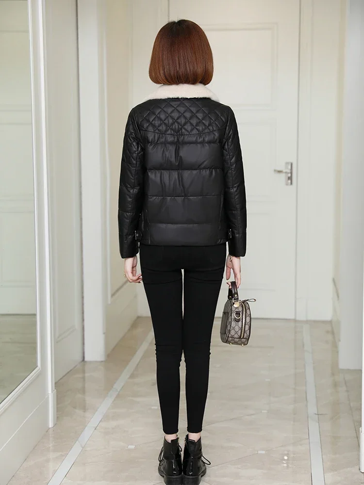 Женская куртка из натуральной овечьей кожи 90% Пух белой утки женские зимние