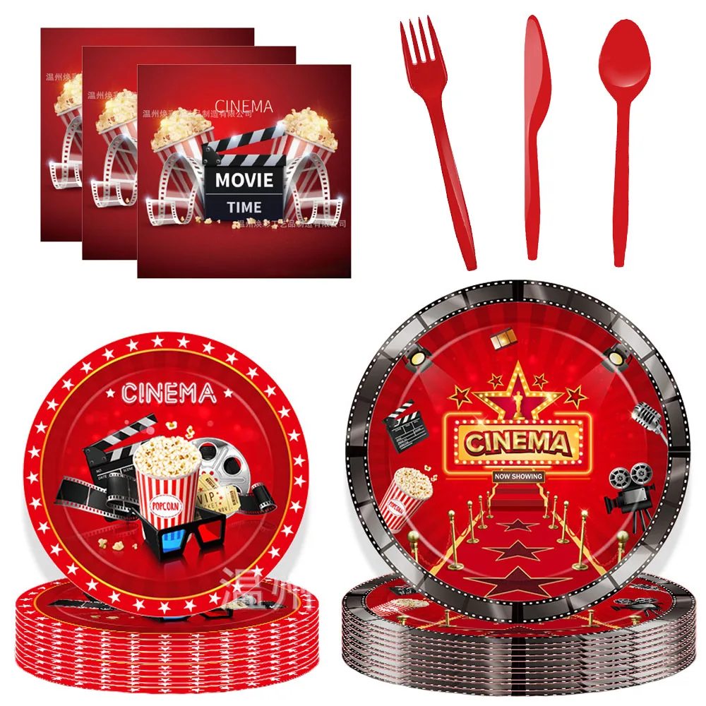 

Столовые приборы для кино, ночной вечеринки, бумажные тарелки для кино, салфетки, вилки, одноразовая столовая посуда для вечевечерние НКИ, Детские принадлежности для душа