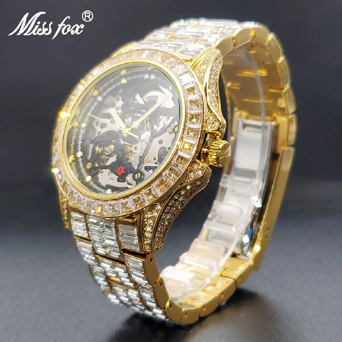 

Men's Mechanical Watch High Quality Luxury Gold Male Skeleton Automatic Watches Luminous Sphere Diamond Hand Clock Dropshipping