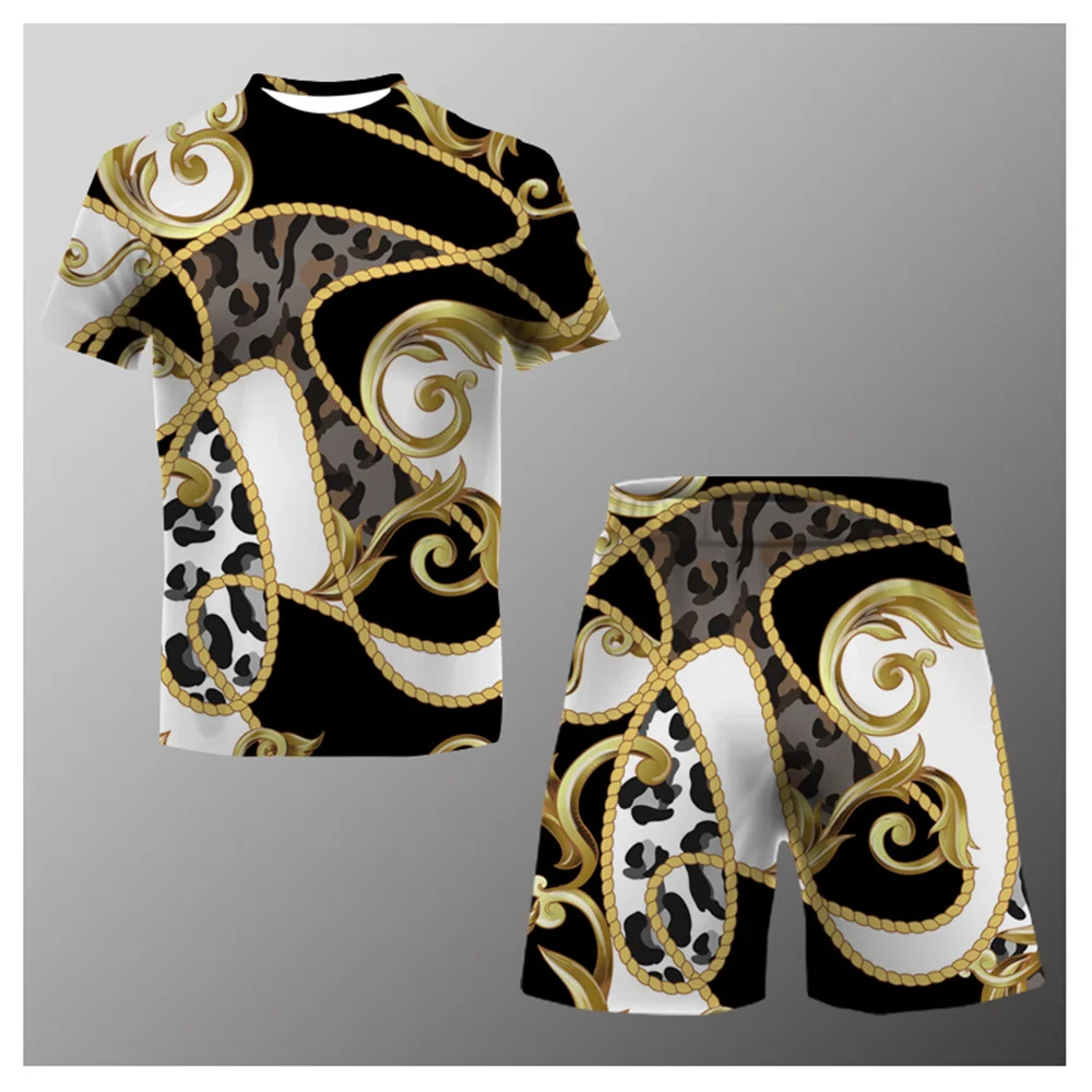 Summer Men's Suit Casual Fashion Printed T-Shirt + Shorts Suit Men's O-Neck T-Shirt Short Sleeve Breathable Comfortable Material