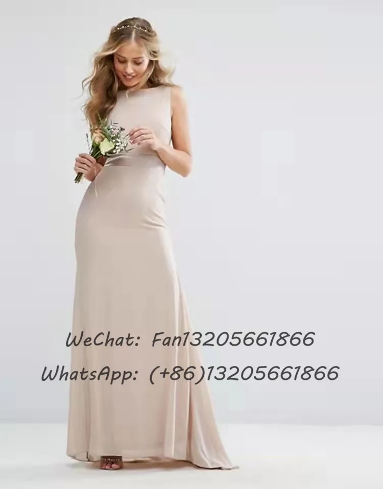 Шифоновые платья цвета шампанского с юбкой-годе для подружек невесты 2022 длинное