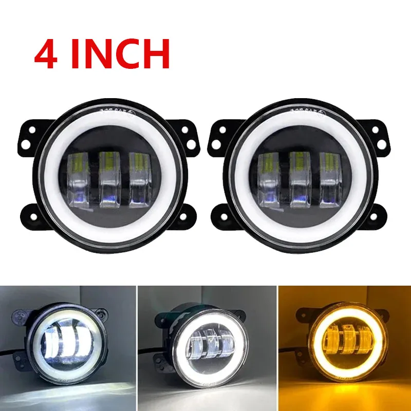 

60W 4-дюймовые Светодиодные Противотуманные Фары С Ореолом DRL И Желтым Сигналом Поворота Для Jeep Wrangler JK TJ Dodge - Бел...