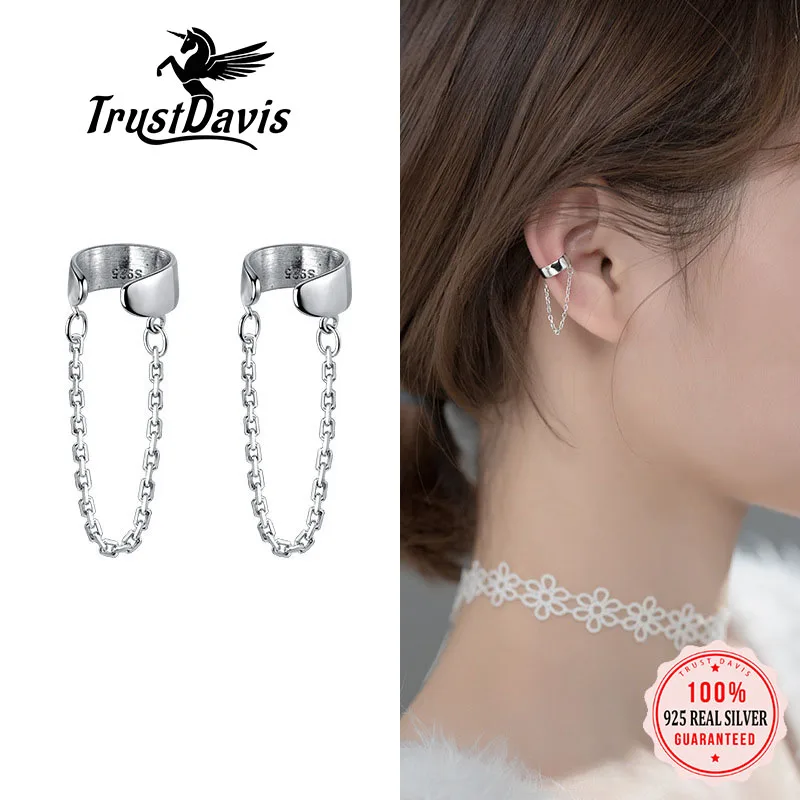 

Trustdavis Real 925 Sterling Silver Smooth Chain Surface Clip on Earrings For Women Without Piercing Earings Fine Jewelry DB1233