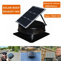 35W Solar Attic Exhaust Fan Roof Mounted Ventilator 2000cfm High Air Volume for Mobile Toilet Greenhouse Small Farm Pets House