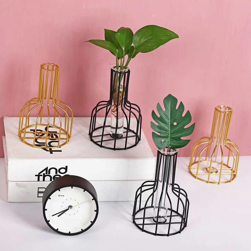 

Home Decor Vase Retro Iron Line Vase Hydroponic Plant Flower Vase Metal Plant Holder Nordic Tabletop Home Decoration Modern