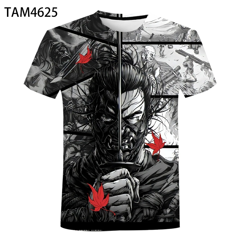 

Ghost of Tsushima 2021 Summer New T-Shirt Men and Women Game Anime 3D Cartoon Retro Round Neck Children's Street Cute Top