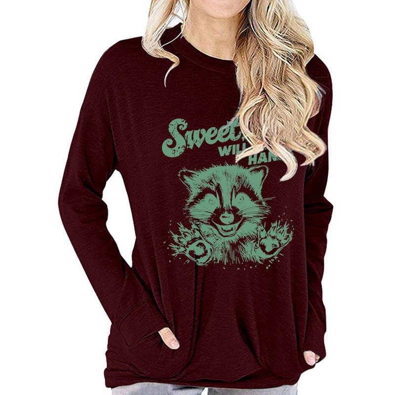 Женская футболка с длинными рукавами Racoon Humor Sweet But Will Throw Hands Повседневные топы