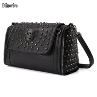 diinovivo new design women shoulder bag pu leather crossbody bags zipper rivet female handbag punk skull tote bag black whdv2053