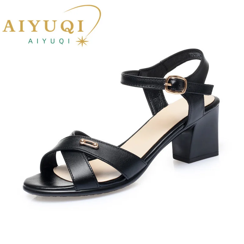 

New Women's Sandals Summer 2023 New Genuine Leather Women's Shoes High Heels Open Toe Casual Women's Dress Sandals