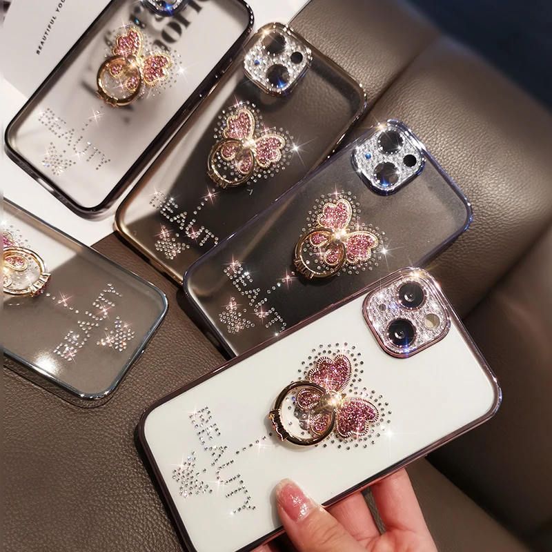 

Transparent Protective Cover for IPhone11 12 13 Pro Max Mobile Phone Case with Diamonds for IPhone 13promax with Diamond Bracket