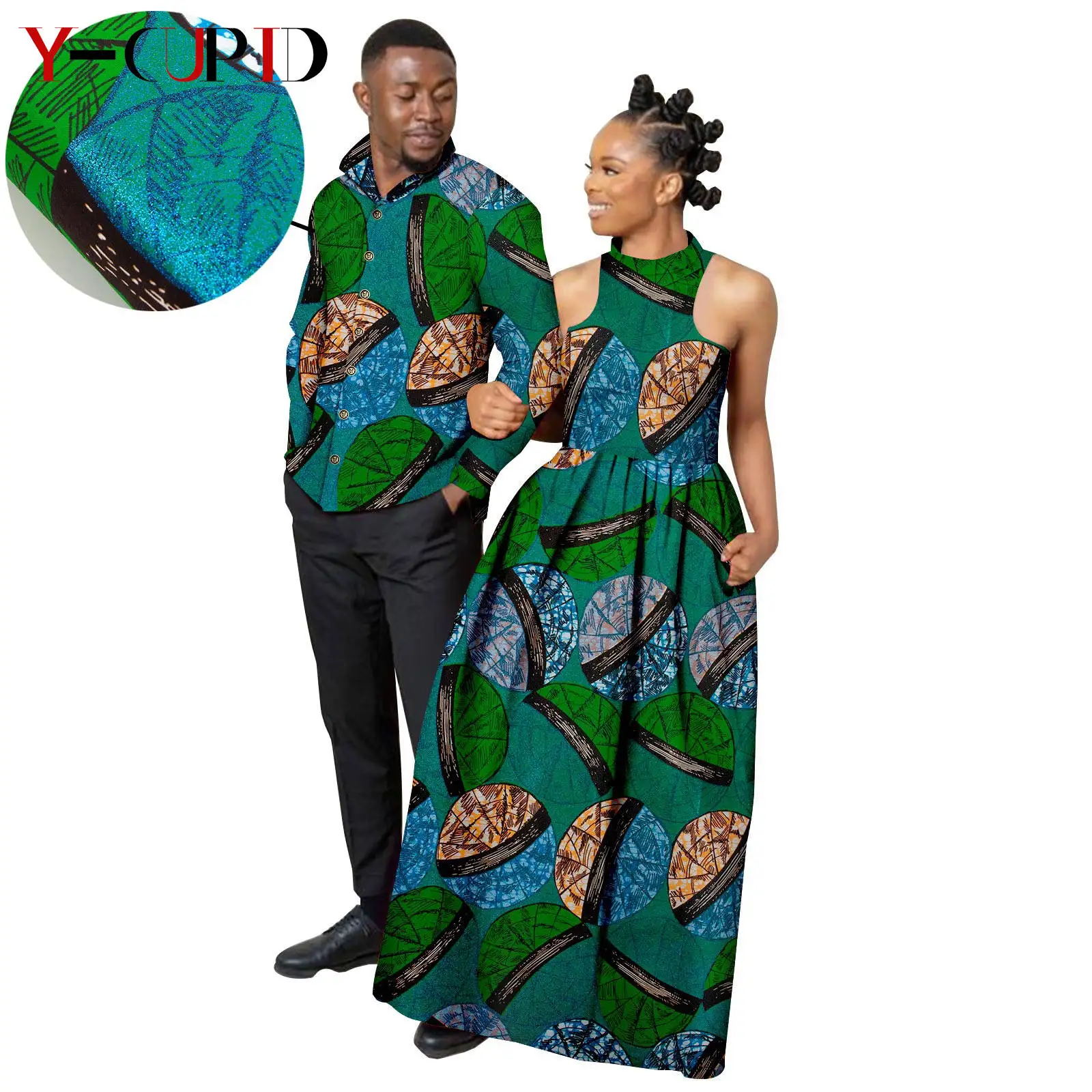 Длинные платья с Африканским металлическим принтом для женщин парные подходящие