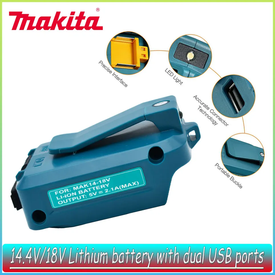 

NEW 14.4V/18V Li-on Battery Dual USB Port with LED Light Spotlight Outdoor Flashlight For Makita BL1415 BL1430 BL1830 Batteries