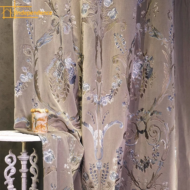 

Vintage American Purple Gray Flannelette Thickened Curtains for Living Room Bedroom Villa High Window French Window Customized