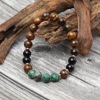 yuokiaa 8mm tiger eye african turquoise agates natural bracelet for women men meditation yoga strand bracelets fashion jewelry