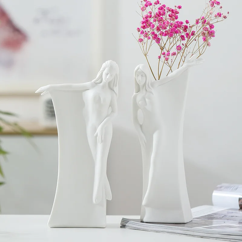 

Nordic ins body art ceramic vases, white creative handicrafts, home living room dry flower decorations