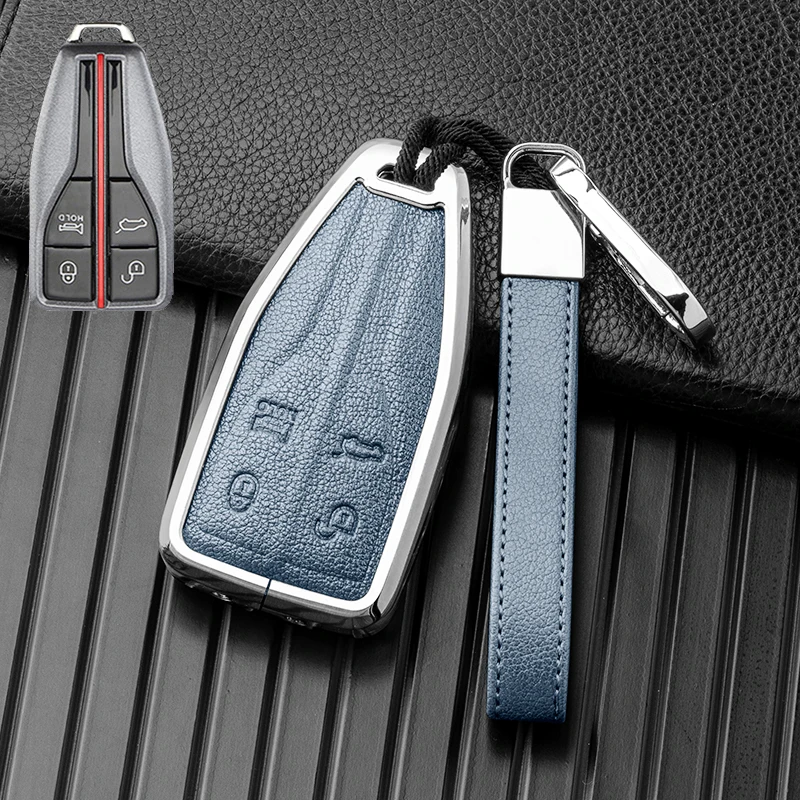 

Aluminum Alloy Leather for Hongqi HS5 HS7 Special Car Key Case Metal Shell Buckle Car Key Cover Interior Accessories