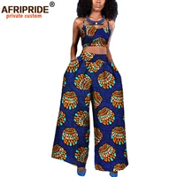 women 2 pieces suit african style afripride private custom sleeveless halter short top ankle length wide pant suit a722646