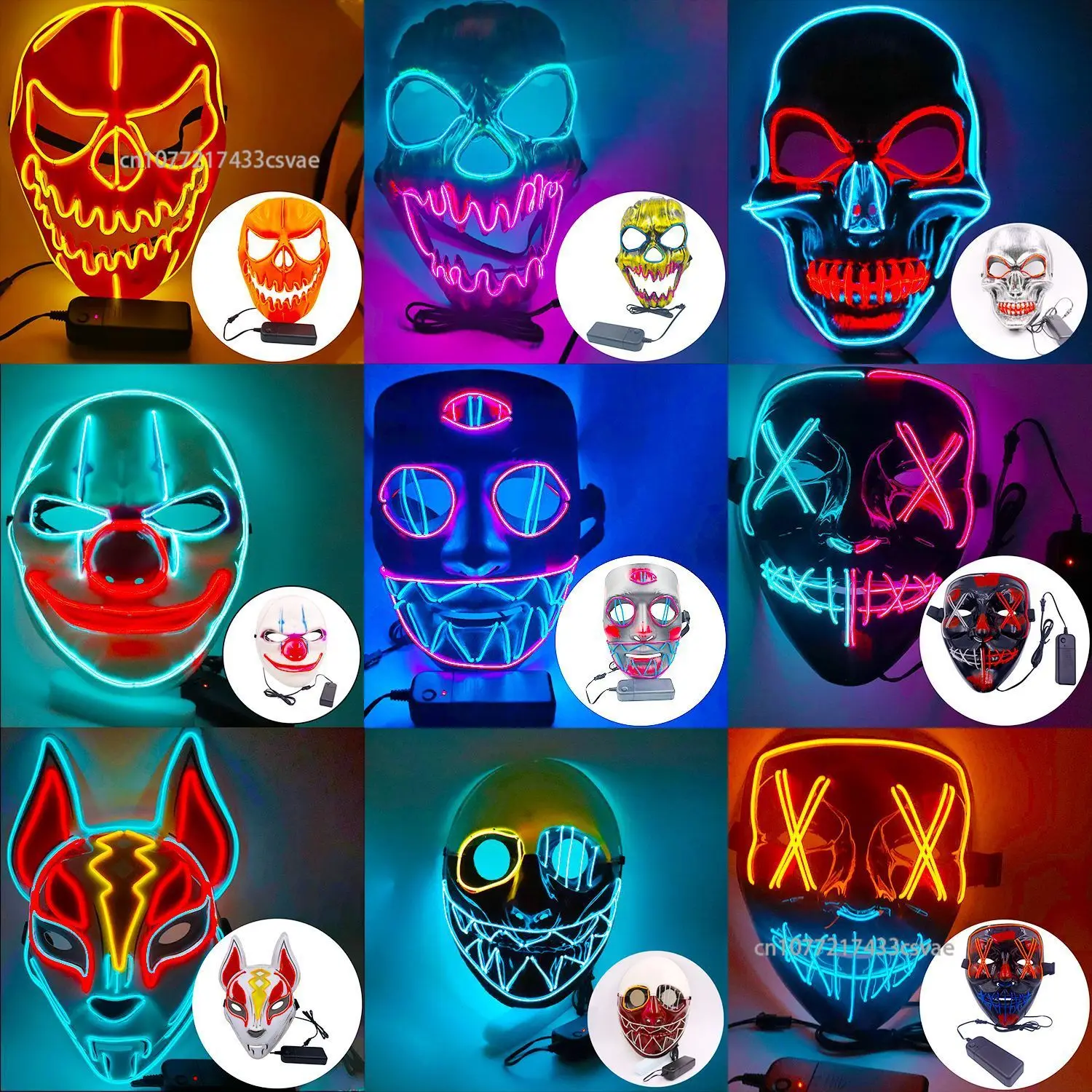 

New Luminous Mask Led Mask Cold Light Halloween Props Horror Ghost Face Skull Luminous Toy