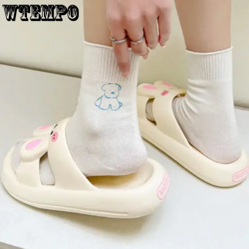 WTEMPO Cute Cartoon Rabbit Slippers Summer Soft Home Slides Adult Girl Lady Silent Indoor Floor Outdoors Fun Sandals Wholesale