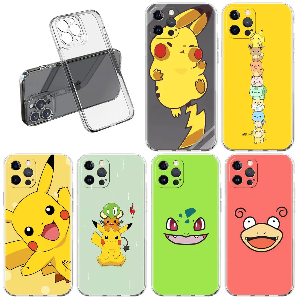 

Clear Case For Apple iPhone 13 Pro 11 12 7 8 Plus SE 2022 XR X XS Max 6 6S Silicone Phone Cover Pikachu Cute Cartoon