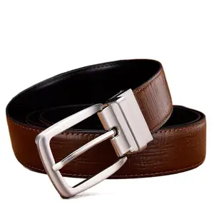 Reversible Genuine Leather Men Pin Buckle Belt High Quality Formal Business Fashion Male Belts Black