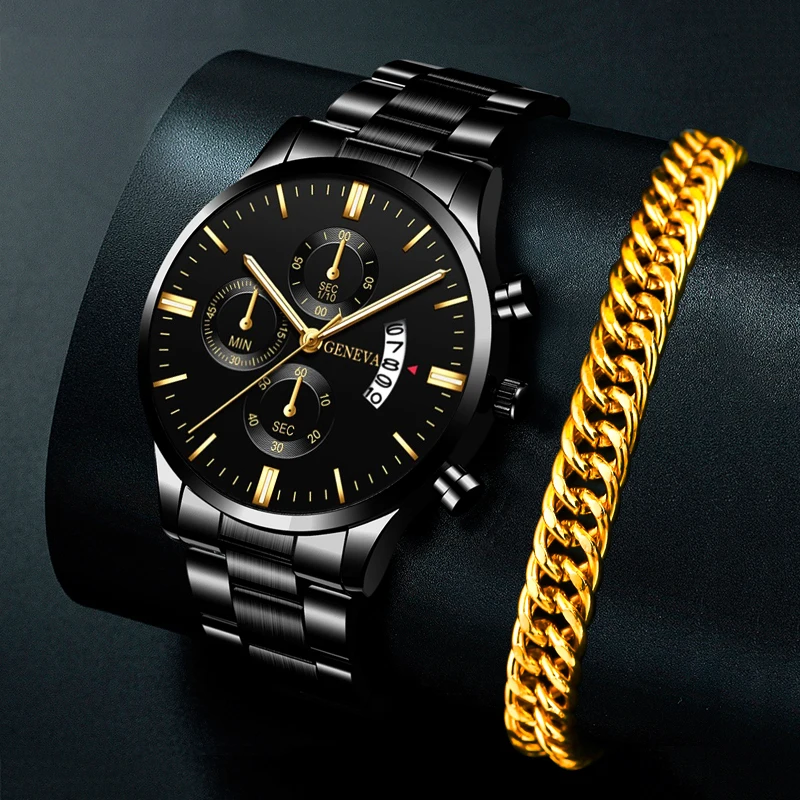 

Часы наручные мужские кварцевые, модные роскошные деловые повседневные, с браслетом из нержавеющей стали, цвет золотистый
