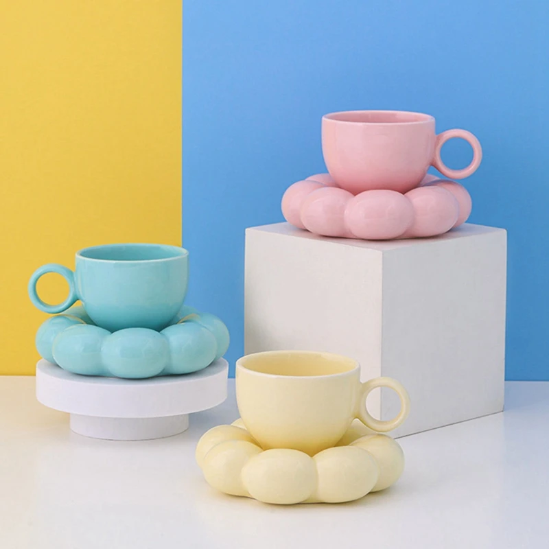 

Керамическая кофейная чашка в скандинавском стиле с цветами, блюдца, многоразовая креативная домашняя декоративная чашка, набор чайных чаш...