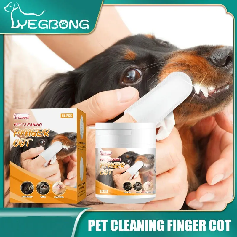 

yegbong 50pcs Pet Tooth Cleaning Finger Wrap Wet Wipe Dog Tooth Cleaning Cat Fresh Breath Remove Tartar Stone dog products