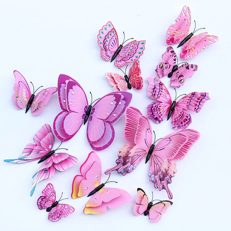 

12pcs 3D Double Layer Butterflies Wall Stickers Living Room Decor Wedding Kids Room Decoration DIY Wall Art Magnet Stickers
