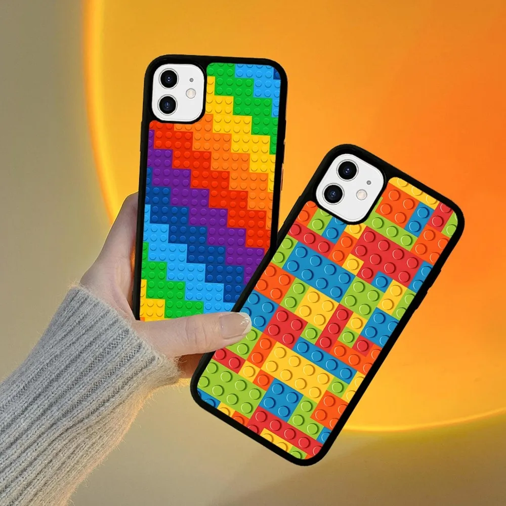 L-Lego Bricks Background Phone Case Silicone PC+TPU For IPhone 11 12 13 14 15 16 Plus Pro Max Cover