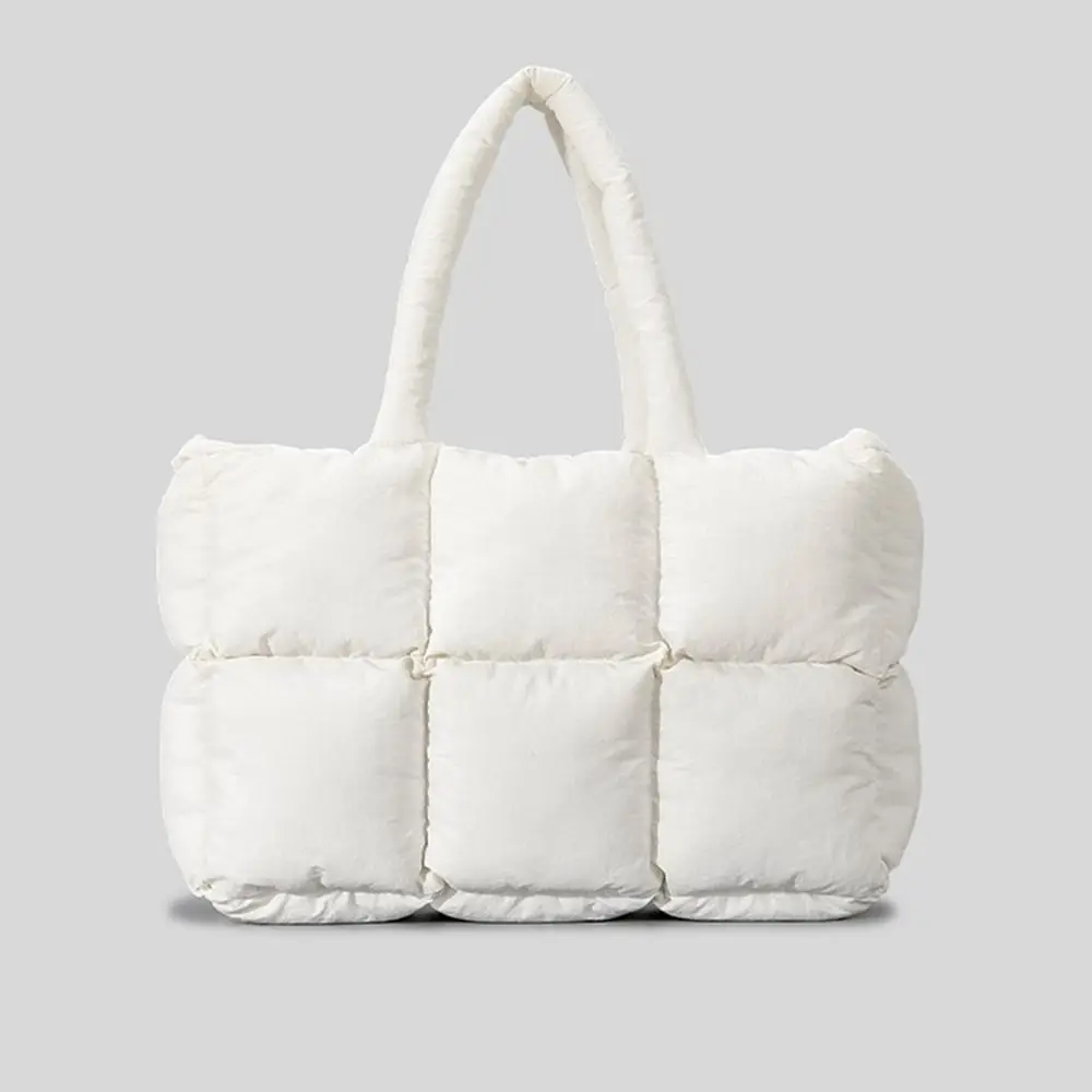 

Quilted Plaid Puffer Tote Bag Pleated Cloud Large Capacity Quilted Puffy Handbag Winter Down Cotton Padded Underarm Bag